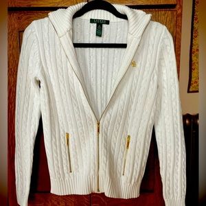 Ralph. Lauren, ladies, white cardigan  with a full zip up the front. Extra small